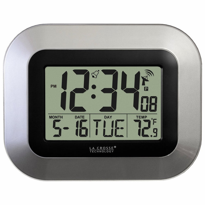 La Crosse Technology WT-8005U-S Atomic Digital Wall Clock with Indoor Temperature, Silver