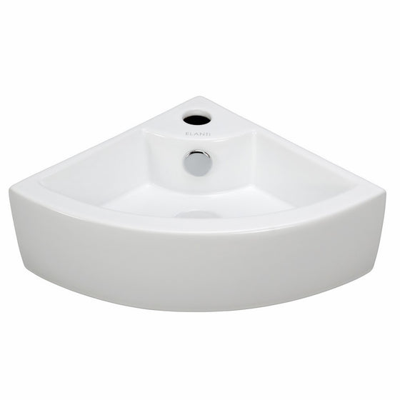 Elite Sinks EC9808 Porcelain Wall-Mounted Corner Sink, White