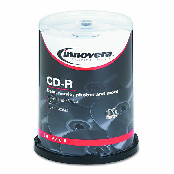 Innovera 77815 CD-R Discs Hub Printable 700MB/80min 52x Spindle Pack of 100 Matte White