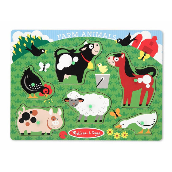 Melissa & Doug Farm Animals Wooden Peg Puzzle (6 pcs)