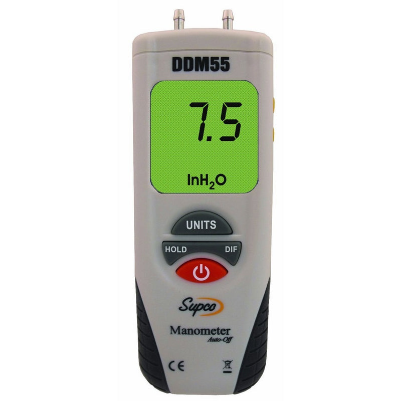 Supco DDM55 Dual Input Digital Differential Manometer with LCD Display, -55 to 55" H20 Measuring Range, 0.01" Resolution, Battery Operated
