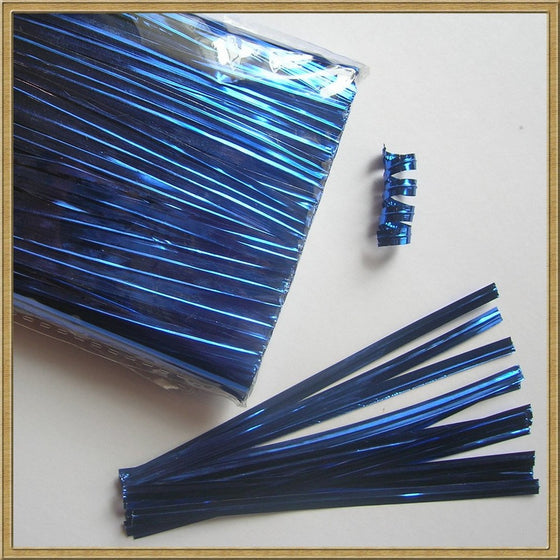 Weststone 100pcs 4" BLUE metallic twist ties foil twist ties for cello bags treat bags in birthday party wedding party