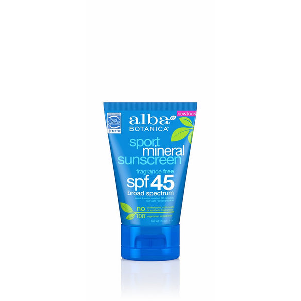 Alba Botanica Sunscreen Sport Mineral SPF 45, 4 Ounce