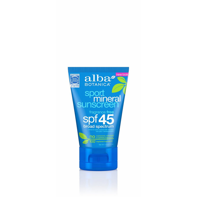 Alba Botanica Sunscreen Sport Mineral SPF 45, 4 Ounce