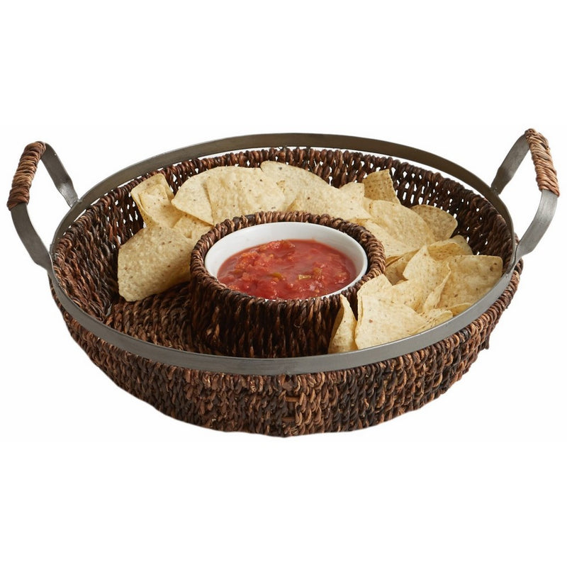 Woodard & Charles Abaca with Metal Trim Chip and Dip Serving Set, 13-Inch