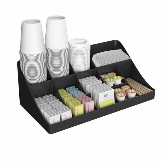 Mind Reader 11 Compartment Breakroom Coffee Condiment Organizer, Black