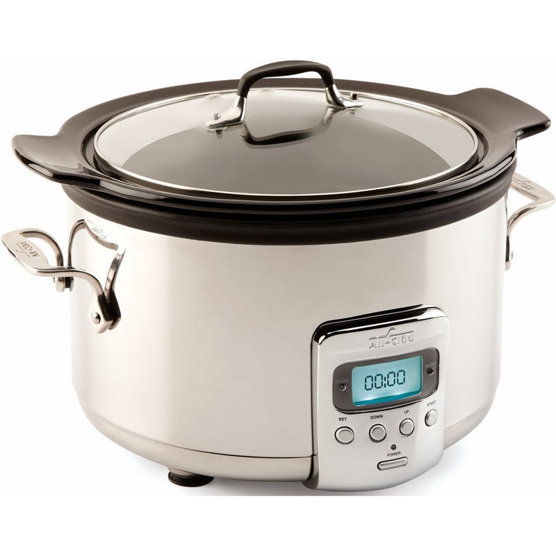 All-Clad SD710851 Slow Cooker with Black Ceramic Insert and Glass Lid, 4-Quart, Silver