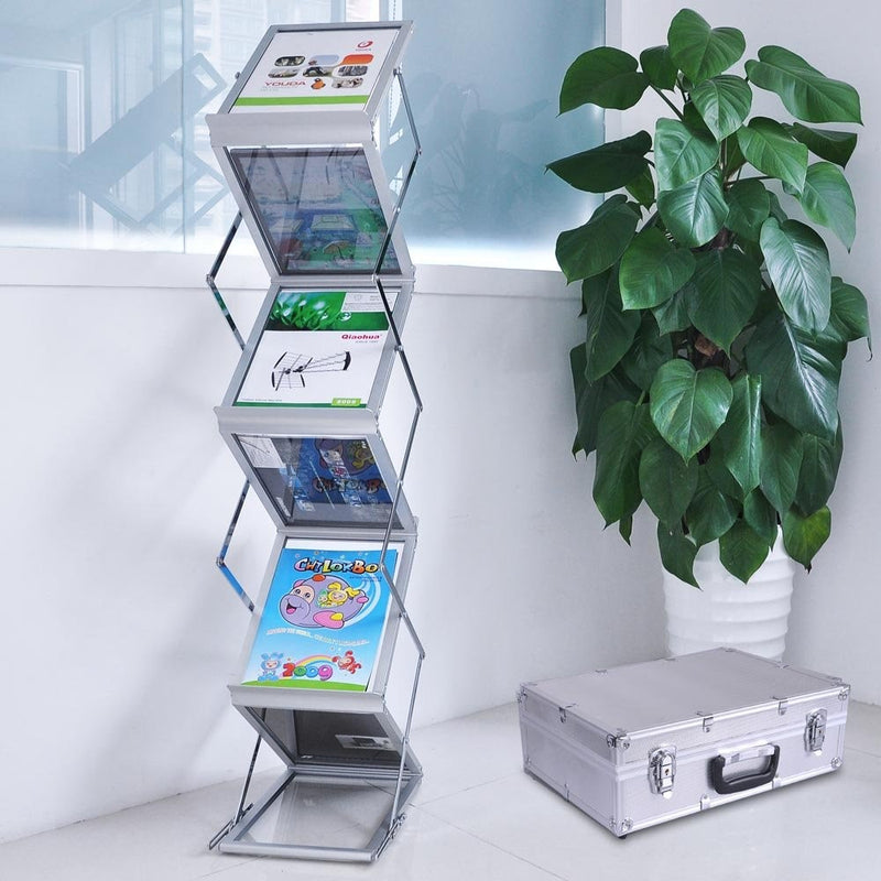 Yescom Portable Pop Up 5 Clear Pocket Magazine Brochure Literature Catelog Holder Rack Stand Tradeshow Display w/ Aluminum Carrying Case