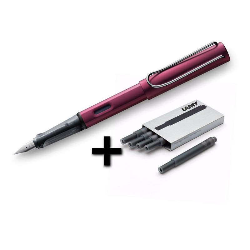 Lamy AL-Star Fountain Pen (29F) Black Purple 5 Black Ink Cartridges