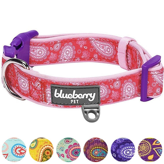 Blueberry Pet 7 Patterns Soft & Comfy Paisley Flower Print Girl Neoprene Padded Dog Collar, Pink, Small, Neck 12"-16", Adjustable Collars for Dogs