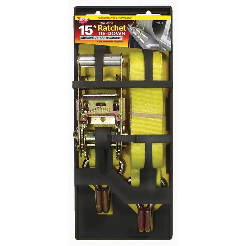 Keeper 5522 15' Ratchet Tie-Down, 1,666 lbs. WLL (5000 lbs. break strength), i-Pack