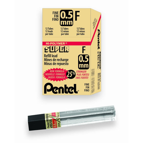 Pentel Super Hi-Polymer Lead Refill, 0.5mm, Fine, F, 144 Pieces of Lead (C505-F)