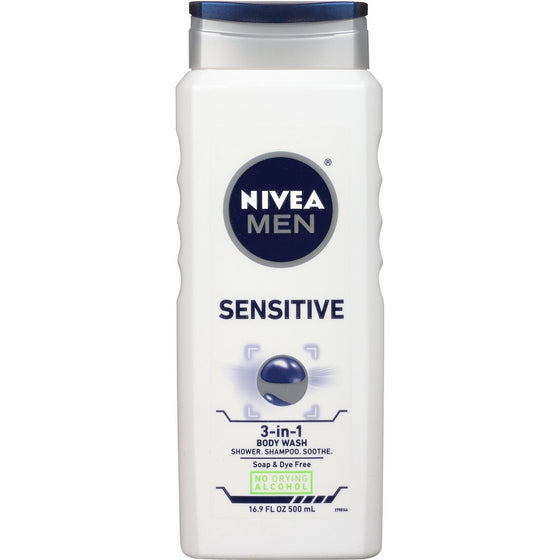 NIVEA Men Sensitive 3-in-1 Body Wash 16.9 Fluid Ounce (Pack of 3)