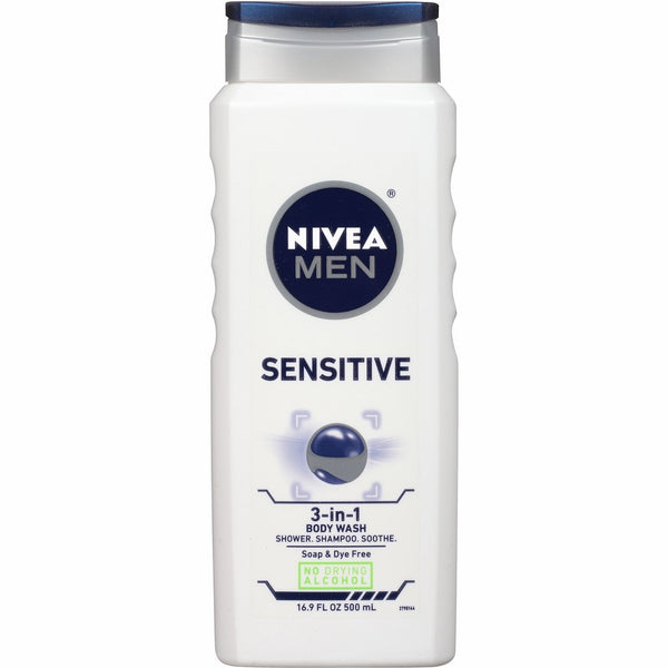 NIVEA Men Sensitive 3-in-1 Body Wash 16.9 Fluid Ounce (Pack of 3)