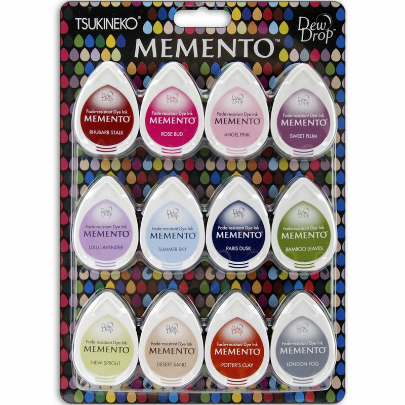 Tsukineko 12-Piece Assortment Memento Dew Drops Fade-Resistant, Sorbet Scoops