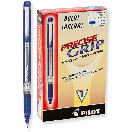 Pilot Precise Grip Liquid Ink Rolling Ball Pens, Bold Point, Blue Ink, Dozen Box (28902)