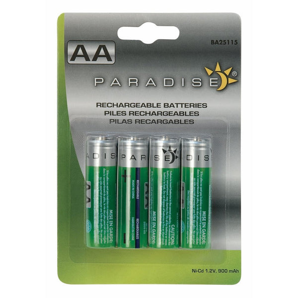 Paradise by Sterno Home Rechargeable Solar AA 900mAH Batteries, 4-Pack