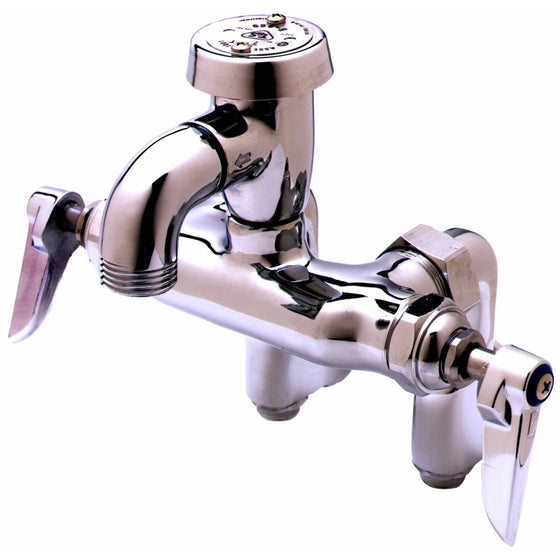 T&S Brass B-0669-POL Service Sink Faucet, Wall Mount, Adjustable Center, Vacuum Breaker, Integral Stop, Polished