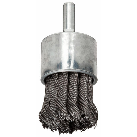 Weiler Wire End Brush, Hollow End, Round Shank, Steel, Partial Twist Knotted, 1-1/8" Diameter, 0.02" Wire Diameter, 1/4" Shank, 22000 rpm (Pack of 1)
