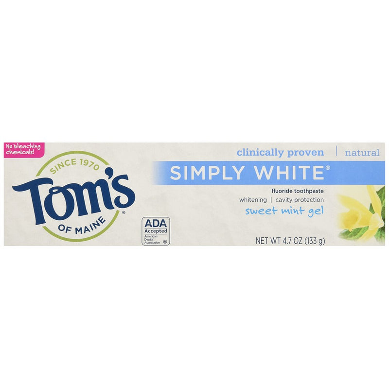 Tom's of Maine Natural Simply White Fluoride Toothpaste, Sweet Mint Gel, 4.7 Ounce