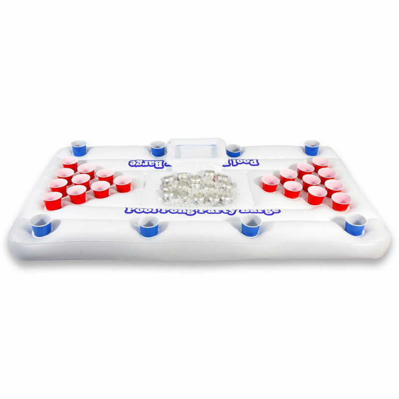 GoPong Original Pool Party Barge Floating Beer Pong Table with Cooler, White, 6-Feet