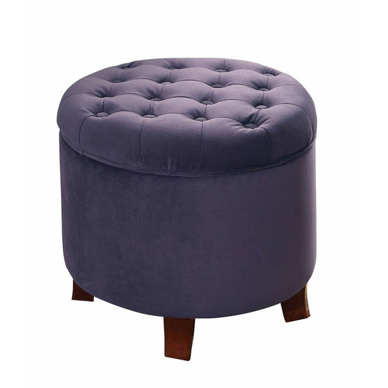 Kinfine USA Inc. HomePop Velvet Tufted Round Storage Ottoman with Removable Lid, Purple