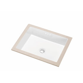 Contemporary Under Counter Rectangle Ceramic Basin with 3 Overflow, White