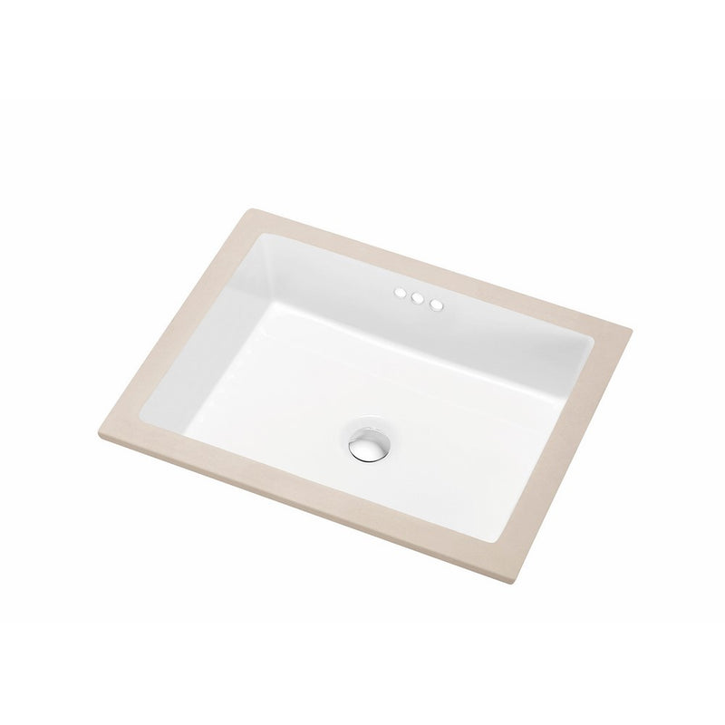 Contemporary Under Counter Rectangle Ceramic Basin with 3 Overflow, White