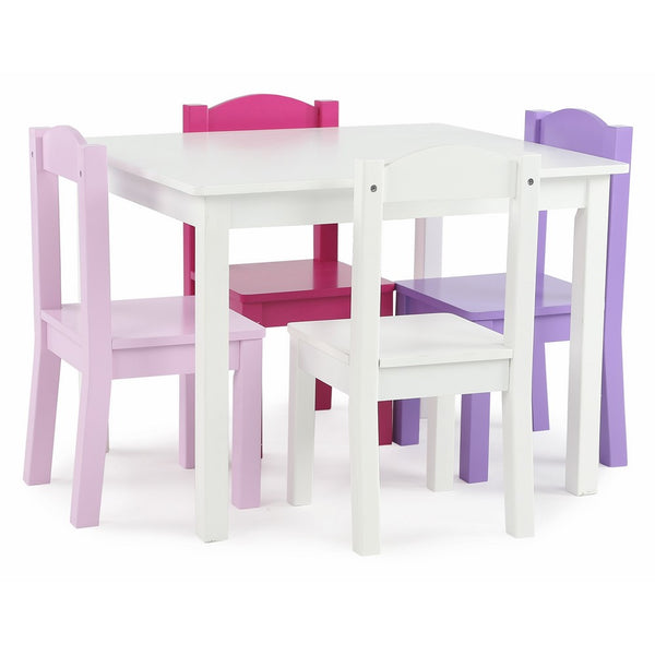 Tot Tutors TC727 Friends Collection Kids Wood Table & 4 Chair Set, White/Pink & Purple