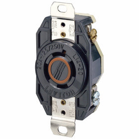 Leviton 2410 20 Amp, 125/250 Volt, Flush Mounting Locking Receptacle, Industrial Grade, Grounding, V-0-MAX, Black