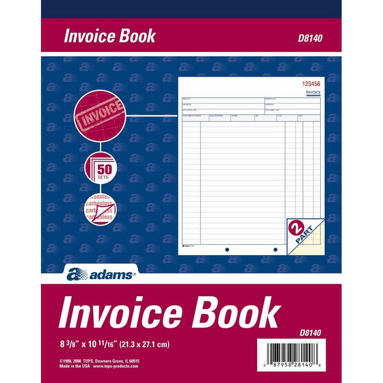 Adams Invoice Book, 8.38 x 10.69 Inches, White and Canary, 2-Parts (50 Sets) (D8140)