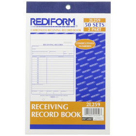 Rediform Receiving Record Book, Carbonless, 5.5 x 7.875 inches, 50 Duplicates (2L259)