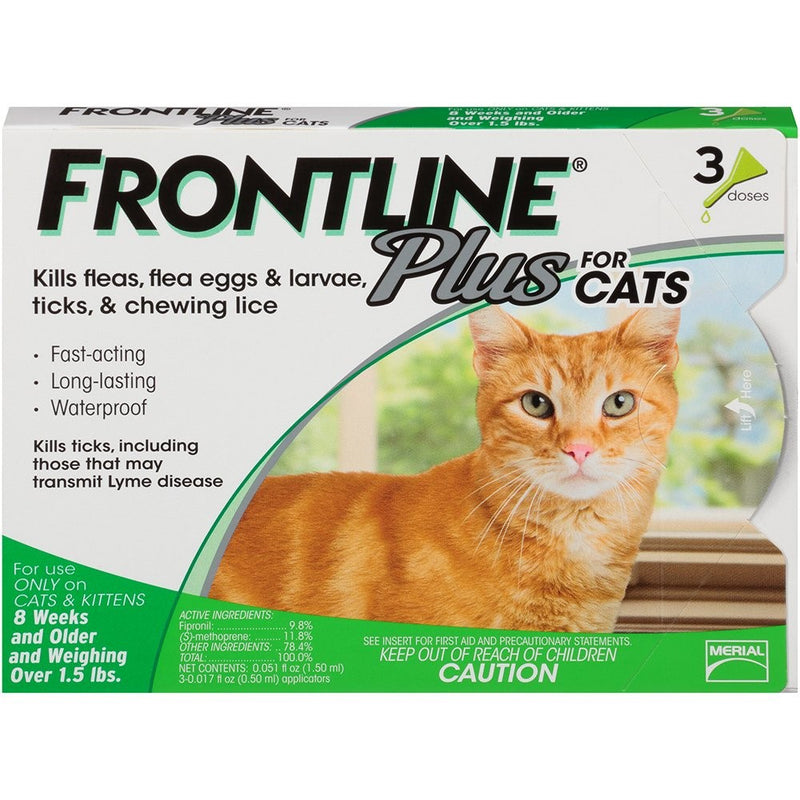 Frontline Plus for Cats and Kittens (1.5 pounds and over) Flea and Tick Treatment, 3 Doses