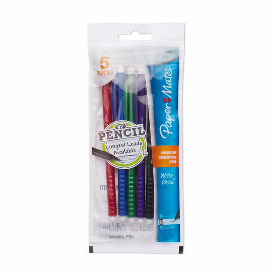 Paper Mate Write Bros Mechanical Pencils, 0.7mm, HB #2, Assorted Colors, 5 Count