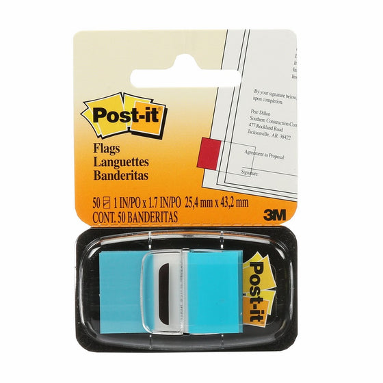 Post-it Flags, Bright Blue, 1 Inch Wide, 50 per Dispenser, 1 Dispenser per Pack (680-23 (36))