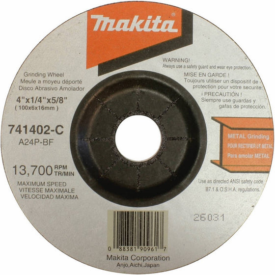 Makita 741402-9AP 4-Inches x 1/4-Inches General Purpose Metal Depressed Center Grinding Wheel - 5 Pack