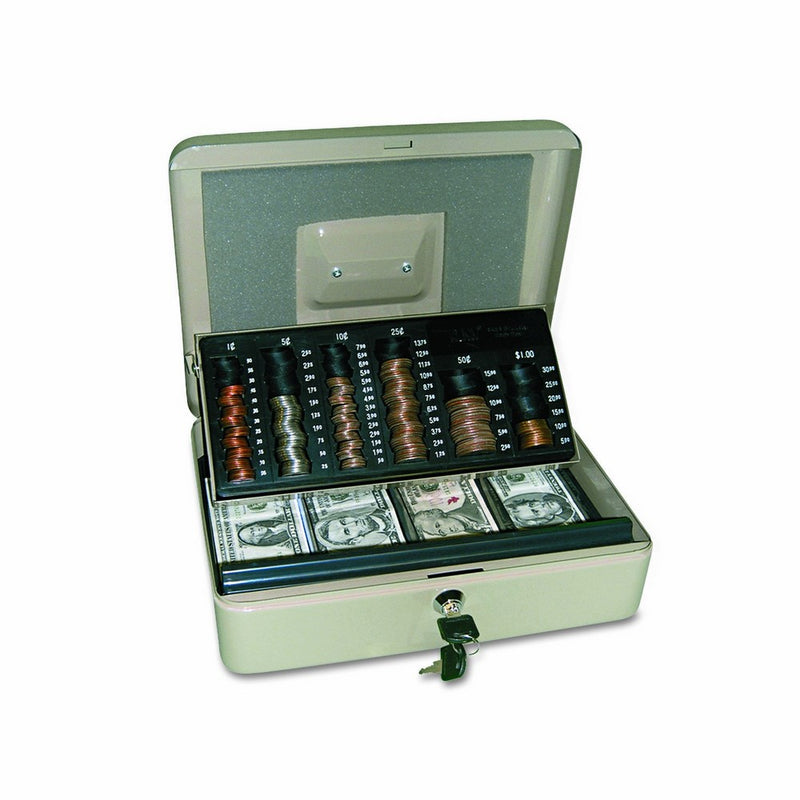 PM Company SecurIT 3 In 1 Cash Box, 11.5 x 9.5 x 3.5 Inches, Pebble Beige, 1/Carton (04967)