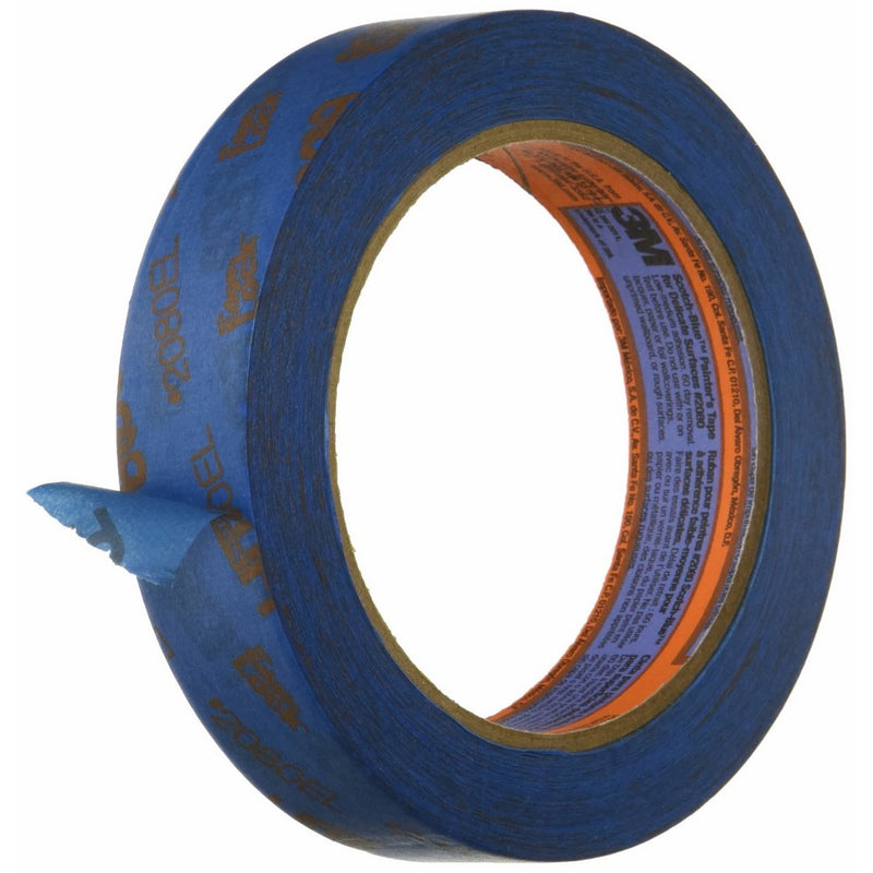 3M Scotch-Blue 2080 Safe-Release Delicate Surfaces Painters Masking Tape , 19 lbs/in Tensile Strength, 60 yds Length x 1" Width, Blue (Pack of 4)