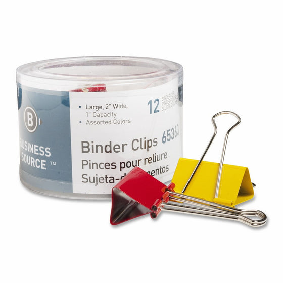 Business Source Large Binder Clips - Pack of 12 - Assorted Colors (65363)