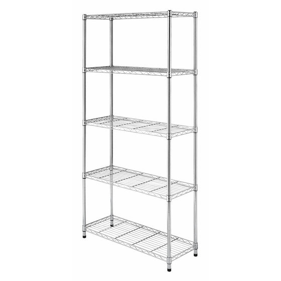 Whitmor Supreme 5 Tier Shelving with Adjustable Shelves and Leveling Feet - Chrome