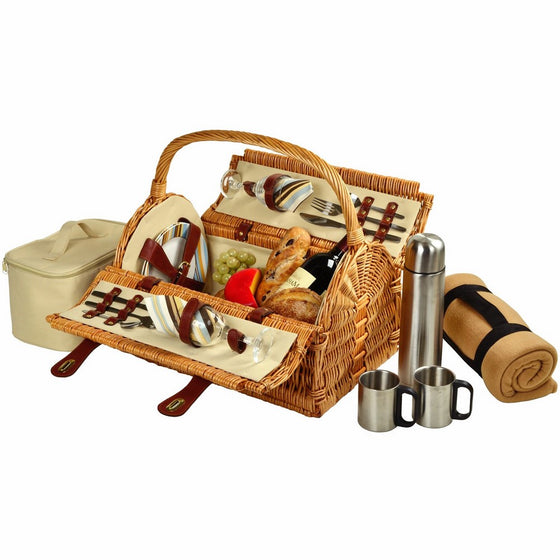 Picnic at Ascot Sussex Willow Picnic Basket with Service for 2,Coffee Set and Blanket - Santa Cruz
