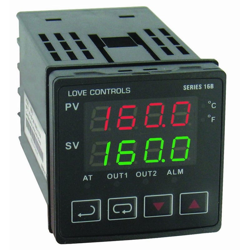 Dwyer Love Series 16B 1/16 DIN Temperature and Process Controller, Relay Outputs 1 and 2