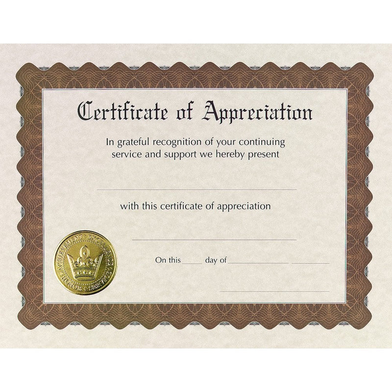 Great Papers! Certificate of Appreciation, Pre-Printed, Gold Foil, Embossed, 8.5" x 11", 6 Count (930000)
