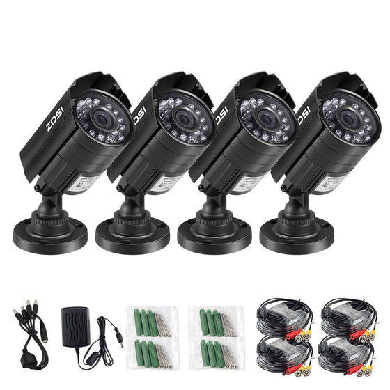 ZOSI 4PK HD 800TVL 3.6mm lens 24 IR-LEDs CCTV Camera Home Security Day/Night Waterproof Camera