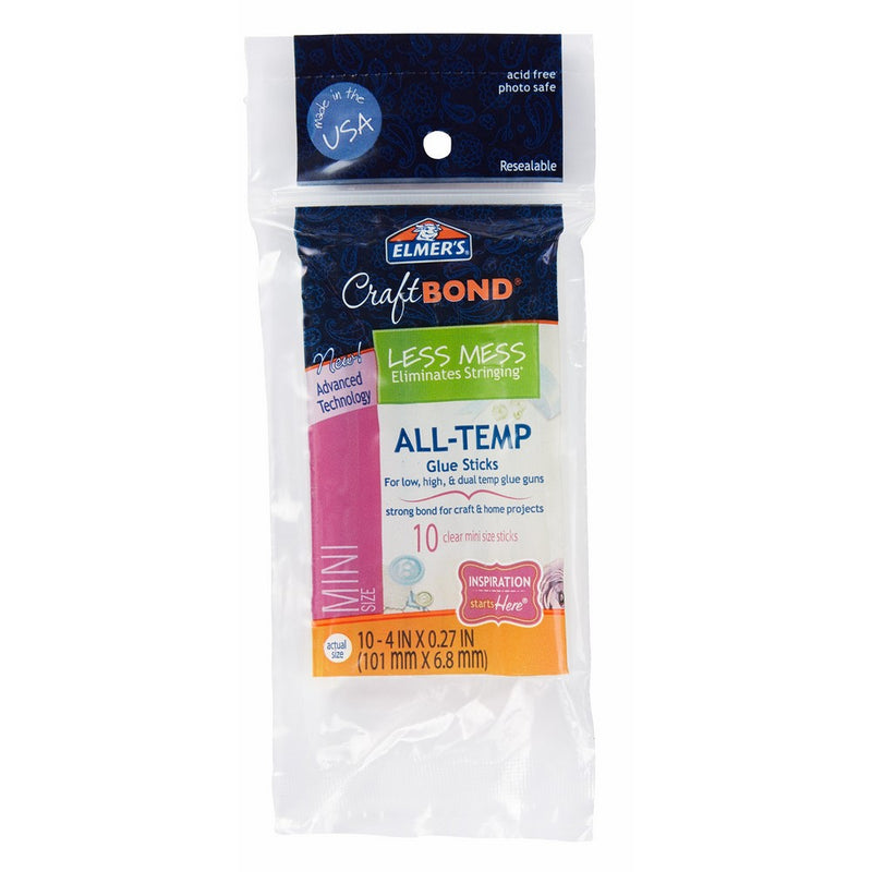 Elmer's Craft Bond Less Mess All-Temp Mini Glue Sticks, 4"x0.27", 10 Count (E6054)