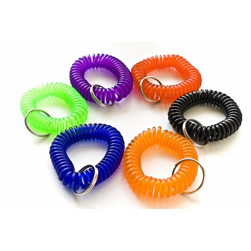 AIRSUNNY 6pc Coil Stretch Wristband Keychain - Bright Pearlized Colors - Gym, Pool, ID Badege