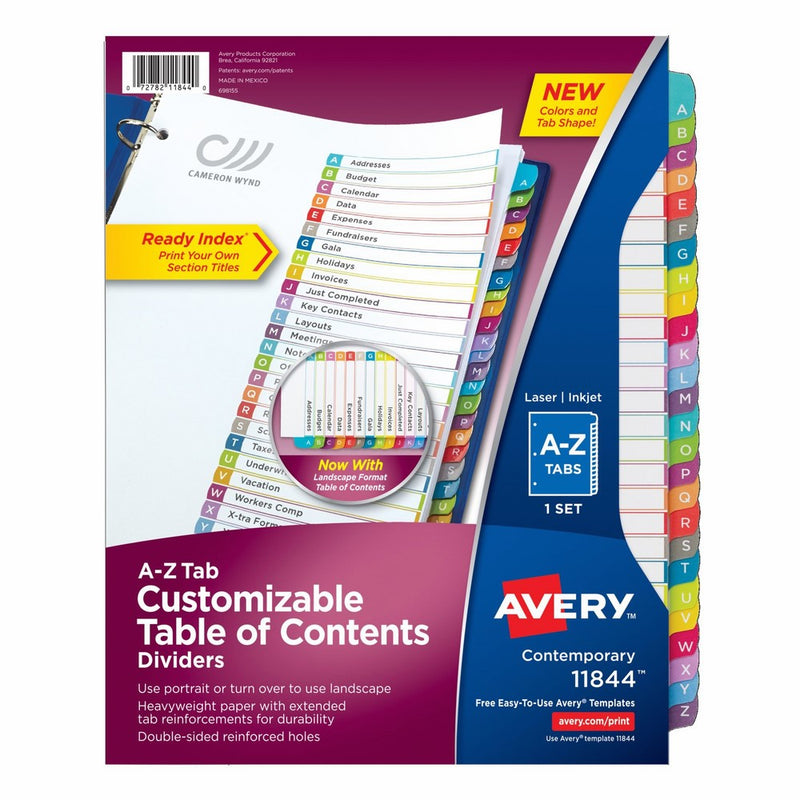 Avery Customizable Table of Contents Dividers , A-Z Set (11844)