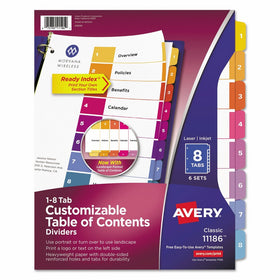 Avery Ready Index Table of Contents Dividers, 8-Tab Set, 6 Sets (11186)