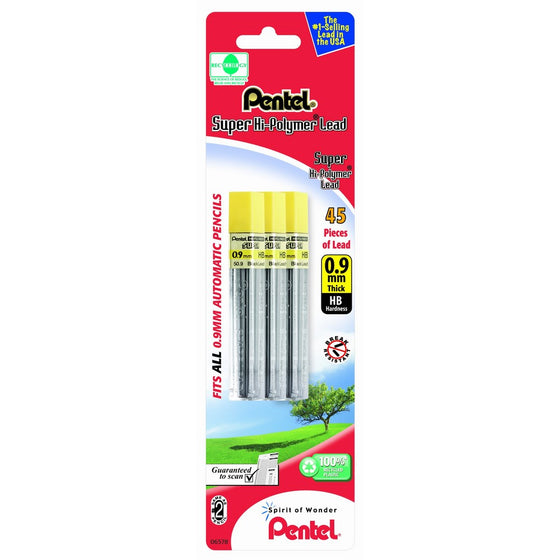 Pentel Super Hi-Polymer Lead Refill 0.9mm, HB, 45 Pieces of Lead (L509BP3HB-K6)