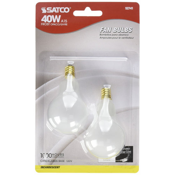 Satco S2741 120V Candelabra Base 40-Watt A15 Light Bulb, Frosted